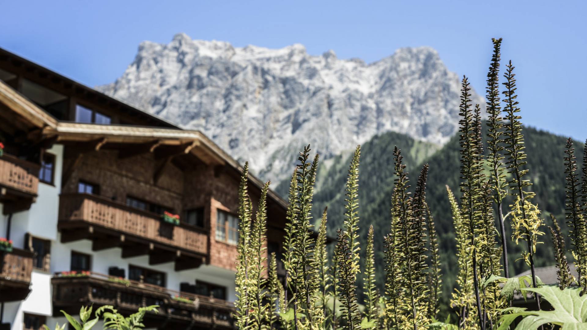 Familienhotel Tirolerhof in ruhiger Lage mit Ausblick auf die Tiroler Alpen.